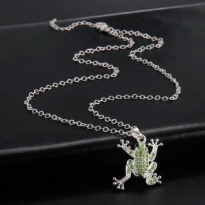 Collier Grenouille Strass Émeraude | Cadeau Amoureux Nature