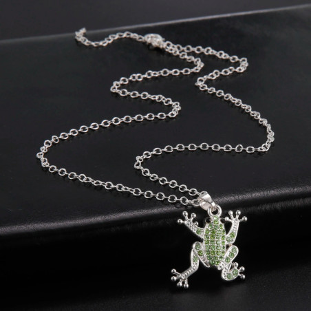 Collier Grenouille Strass Émeraude | Cadeau Amoureux Nature
