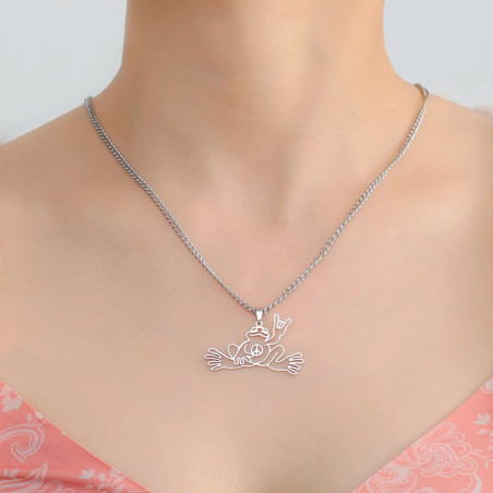 Funny Peace Sign Frog Necklace | Cute Stainless Steel Jewelry