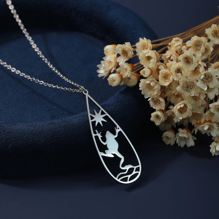 Collier Grenouille Coucher de Soleil en Acier Inoxydable