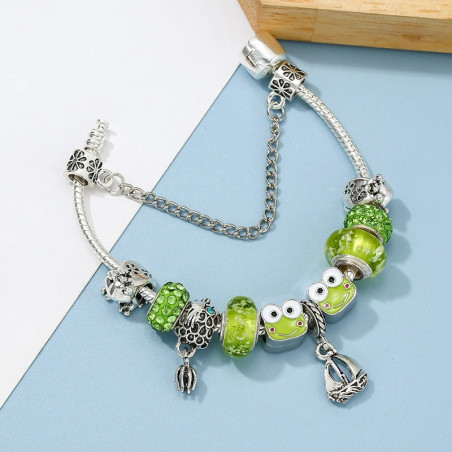 Bracelet Charms Grenouille Émeraude | Cadeau Unique Nature