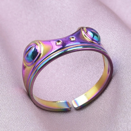 Bague Grenouille Nymphéa - Bague Ajustable Élégante - multicouleurs