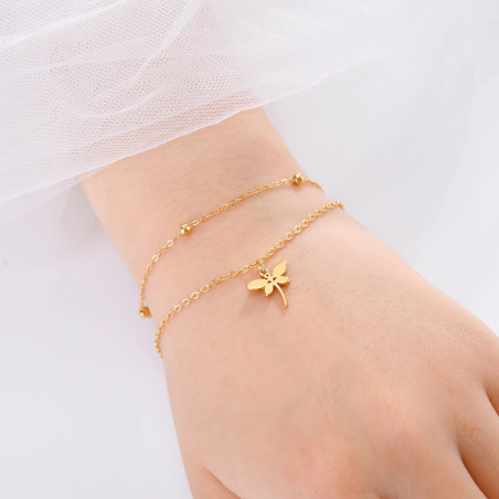 Bracelet Libellule Double Chaîne Élégante couleur or