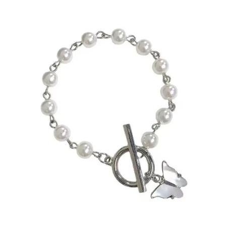 Bracelet Papillon Perles Élégantes couleur argent