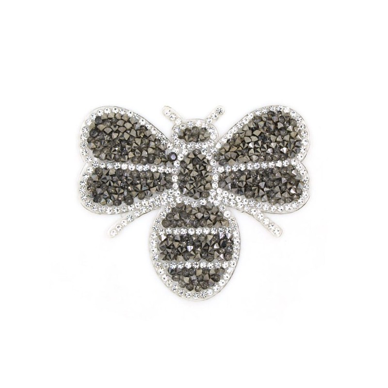 écussons patchs abeille en strass gris
