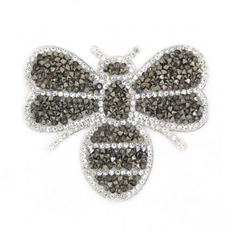 écussons patchs abeille en strass gris