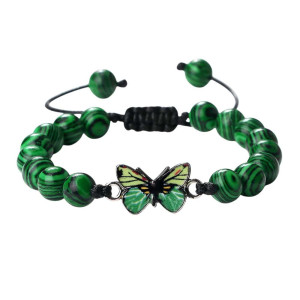 Green Butterfly Bracelet with Natural Stone Beads | Unique Gift