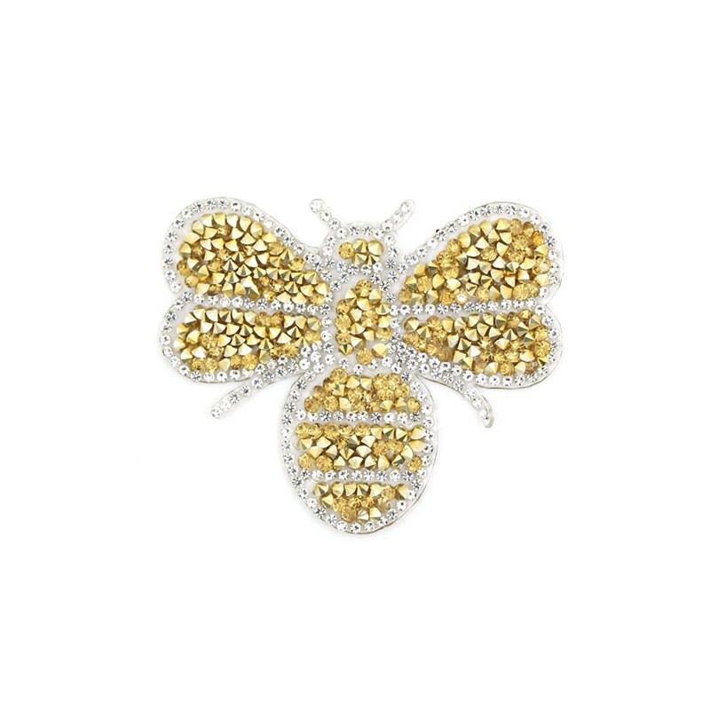 écussons patchs abeille en strass jaune or