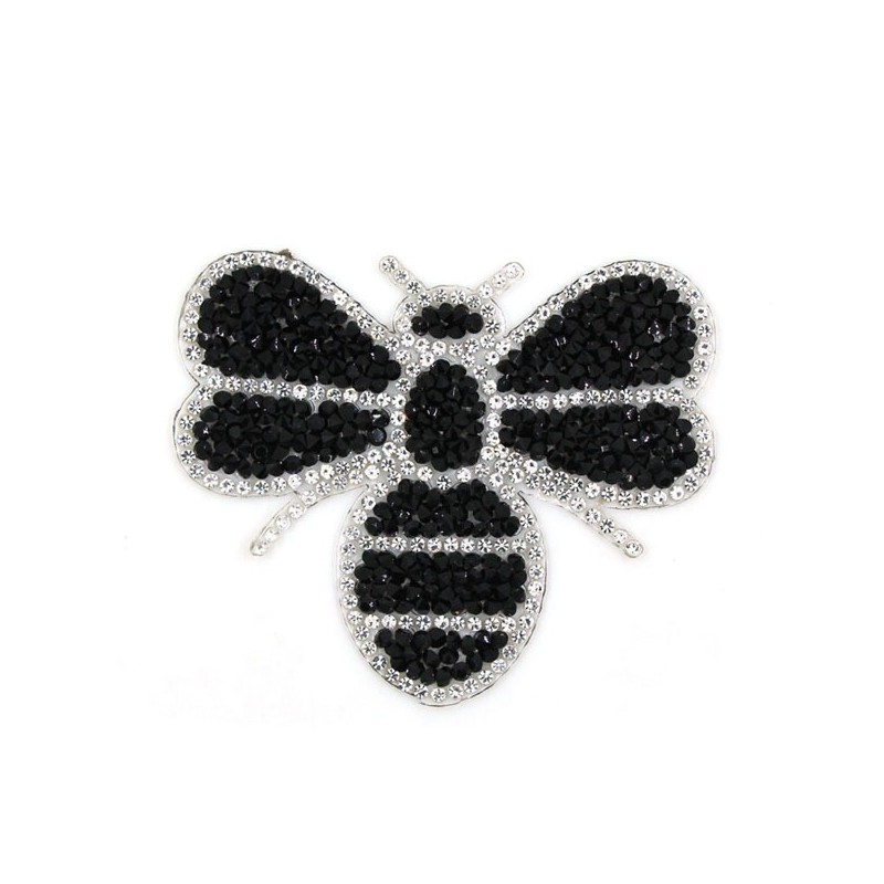 écussons patchs abeille en strass noir et blanc