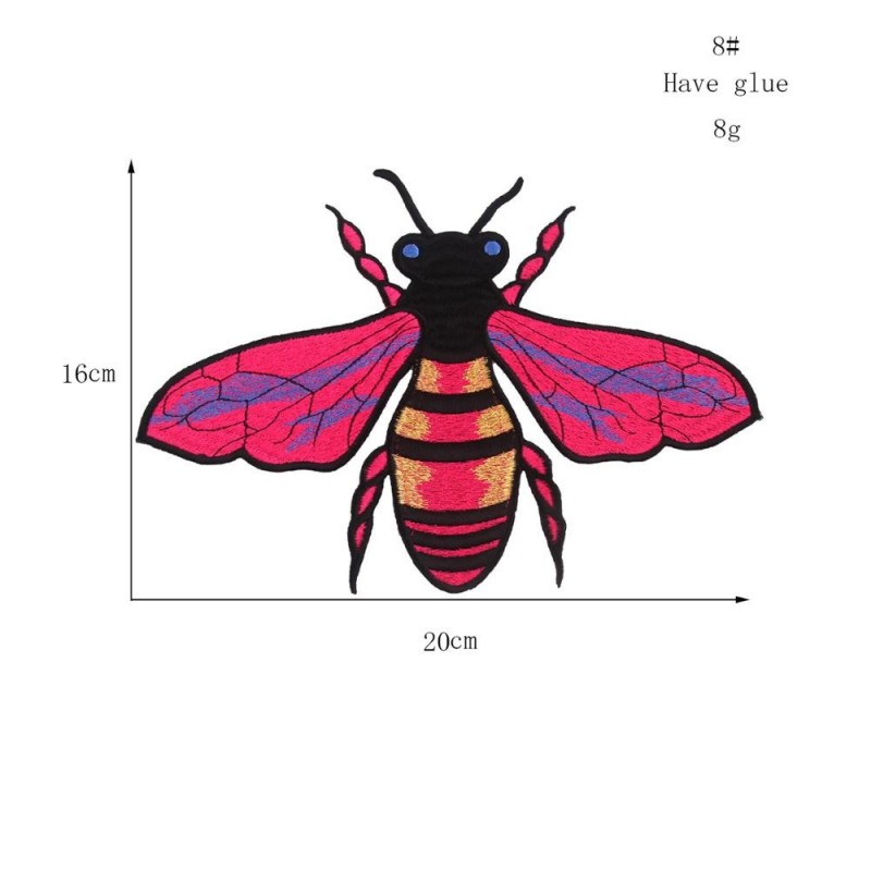 écusson grande abeille brodée Rose - Taille L