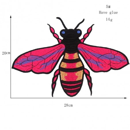 écusson grande abeille brodée Rose - Taille XL
