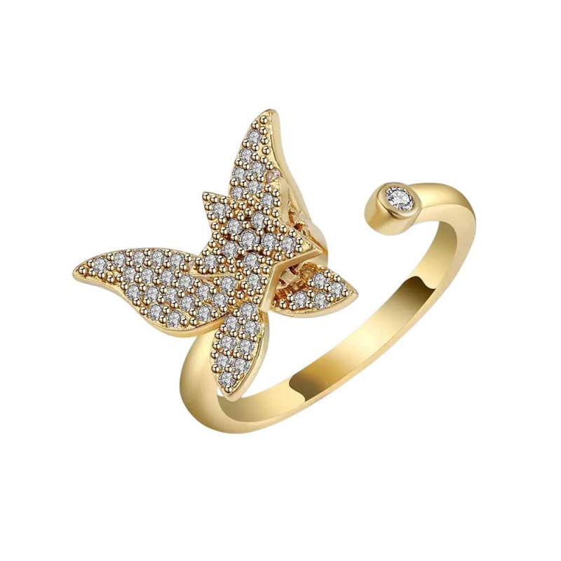 Bague Papillon Scintillante Anti-Stress Dorée