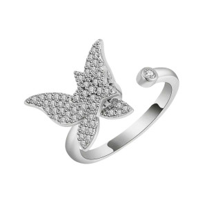 Bague Papillon Scintillante Anti-Stress  Argentée