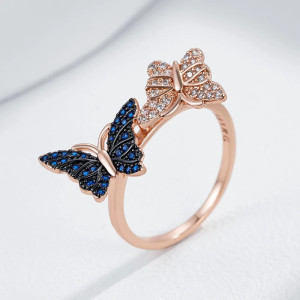 Bague Duo Papillons Scintillants | Bijou Élégant Or Rose