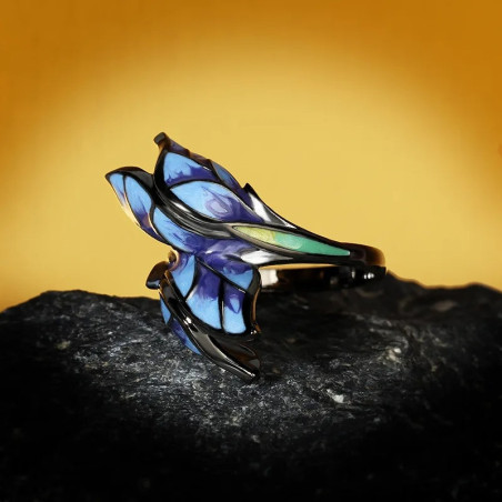 Midnight Blue Enamel Butterfly Ring – Artistic & Elegant Jewelry