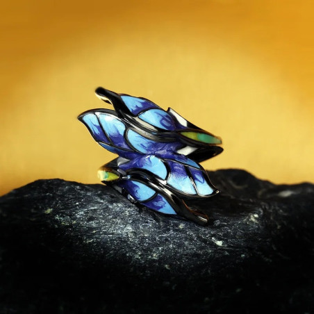 Bague Papillon en Émail Bleu Nuit – Bijou Artistique & Élégant