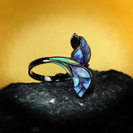 Midnight Blue Enamel Butterfly Ring – Artistic & Elegant Jewelry