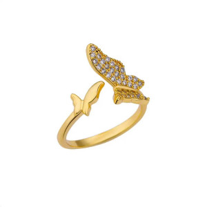 Bague Duo de Papillons Cristal Doré