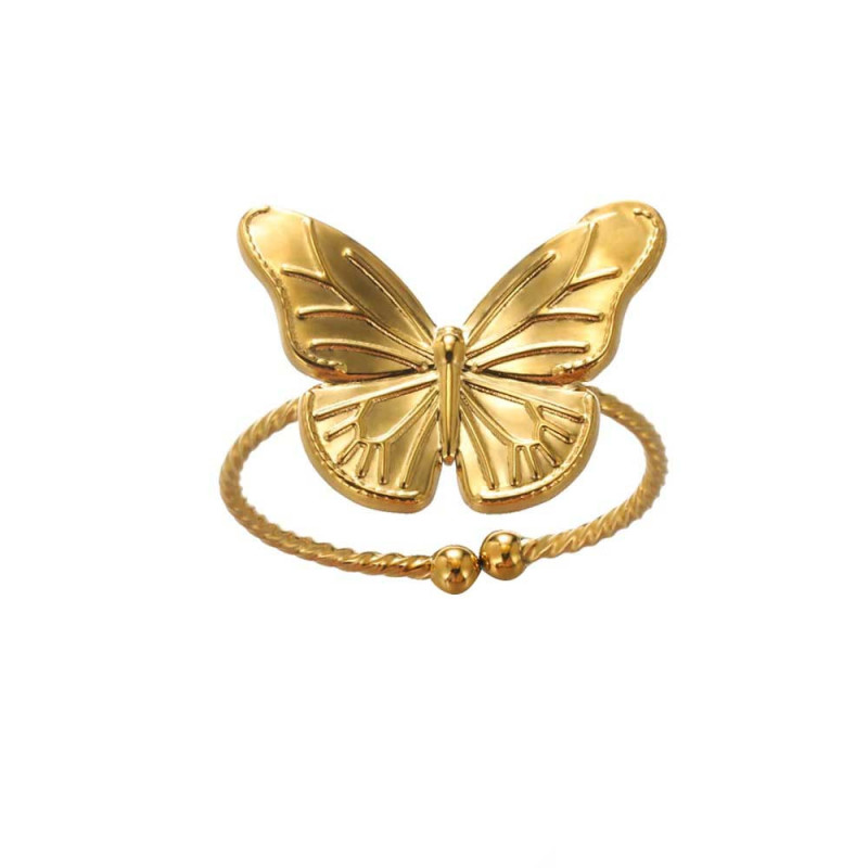 Bague Papillon Femme Doré | Acier Inoxydable Ajustable