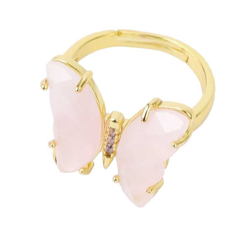 Bague Papillon Quartz Rose Éclatant