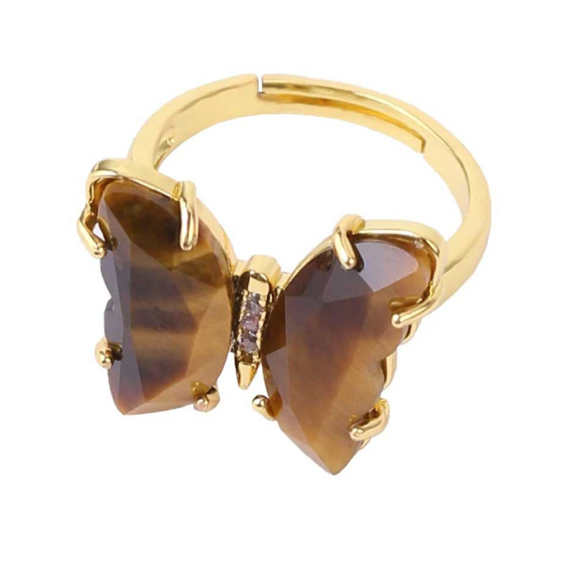 Bague Papillon Mystique en Œil de Tigre & Or