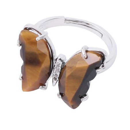 Bague Papillon Œil de Tigre Argentée - Force & Raffinement