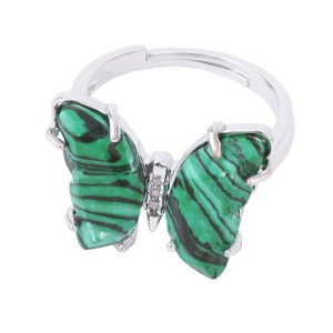 Bague Papillon Malachite Argentée Rayons de Forêt