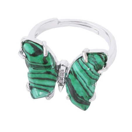 Bague Papillon Malachite Argentée Rayons de Forêt