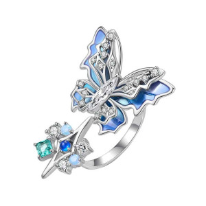 Détails de la Bague Papillon Cristallin aux Éclats Azurés
