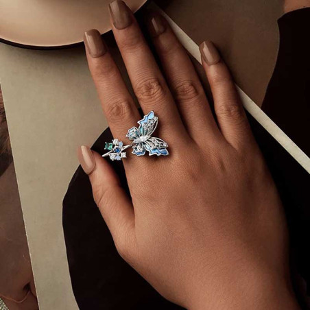 Détails de la Bague Papillon Cristallin - Éclats Azurés