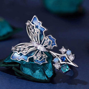 Bague Papillon Cristal Éclat d'Azur | Bijou Femme Unique