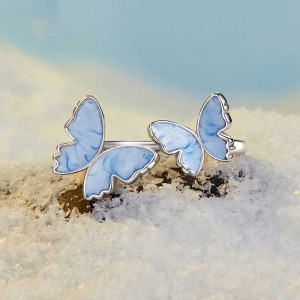 Bague Papillon Triple Danse - Bleu Céleste