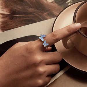 Bague Papillon Triple Danse Bleu Céleste