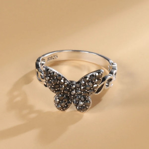 Bague Papillon Étincelle Nocturne Argent Vintage