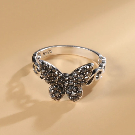 Bague Papillon Étincelle Nocturne Argent Vintage