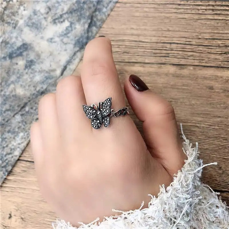 Bague Papillon Étincelle Nocturne - Argent Vintage