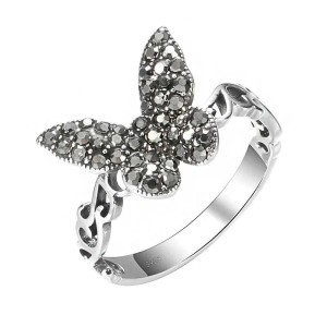 Détaiils de la Bague Papillon Étincelle Nocturne - Argent Vintage