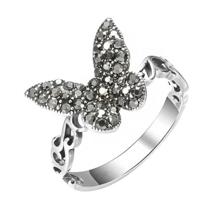 Détaiils de la Bague Papillon Étincelle Nocturne - Argent Vintage