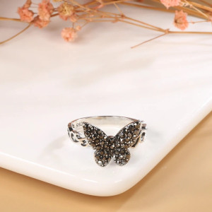 Magnifique Bague Papillon Étincelle Nocturne Argent Vintage