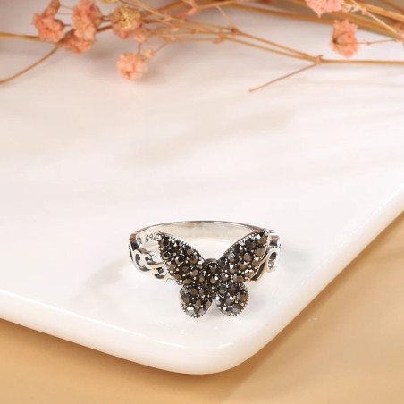 Magnifique Bague Papillon Étincelle Nocturne Argent Vintage