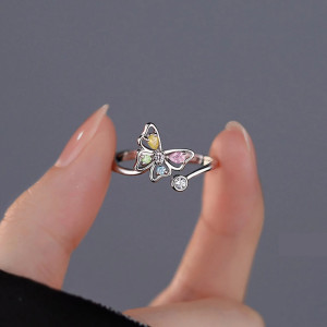 Bague Papillon Multicolore Étincelant Argent Élégant