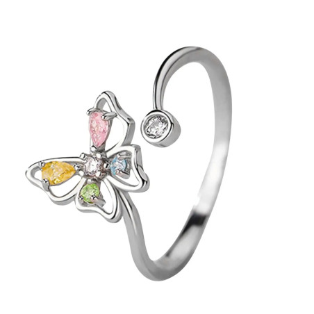 Bague Papillon Multicolore Argent 925 | Bijou Cadeau Femme