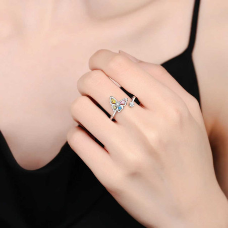 Bague Papillon Multicolore Étincelant - Argent Élégant