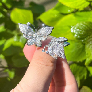 Magnifique Bague Duo de Papillons Étincelants