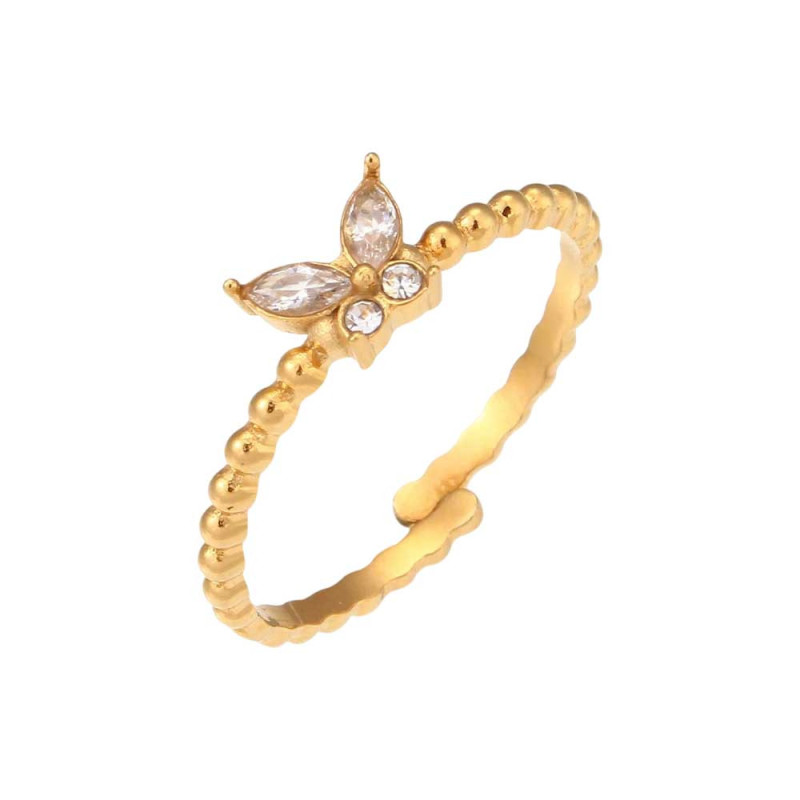 Bague Papillon Dorée Éclat de Couleurs : Élégance Fine & Cristaux Colorés