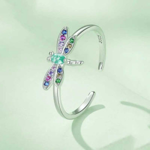 Bague Libellule Argent 'Arc-en-Ciel Mystique'