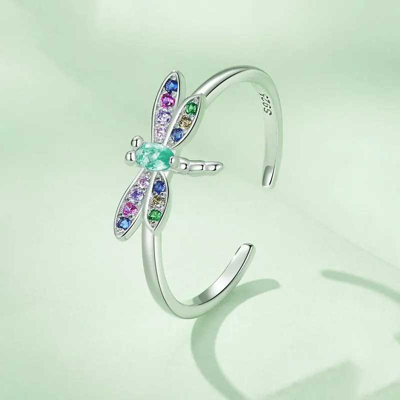 Bague Libellule Argent 'Arc-en-Ciel Mystique'
