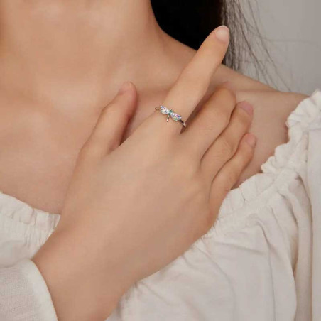 vue portée de  la Bague Libellule Argent 'Arc-en-Ciel Mystique'