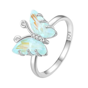 Bague Papillon Ailes d'Opale Réglable en Argent Massif 925