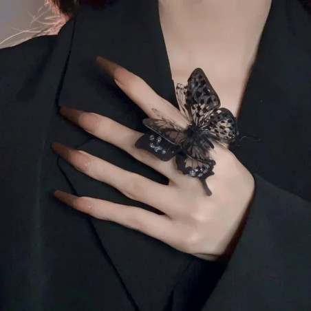 Bague Papillon Noir Gothique Chic | Bijou Femme Mystérieux